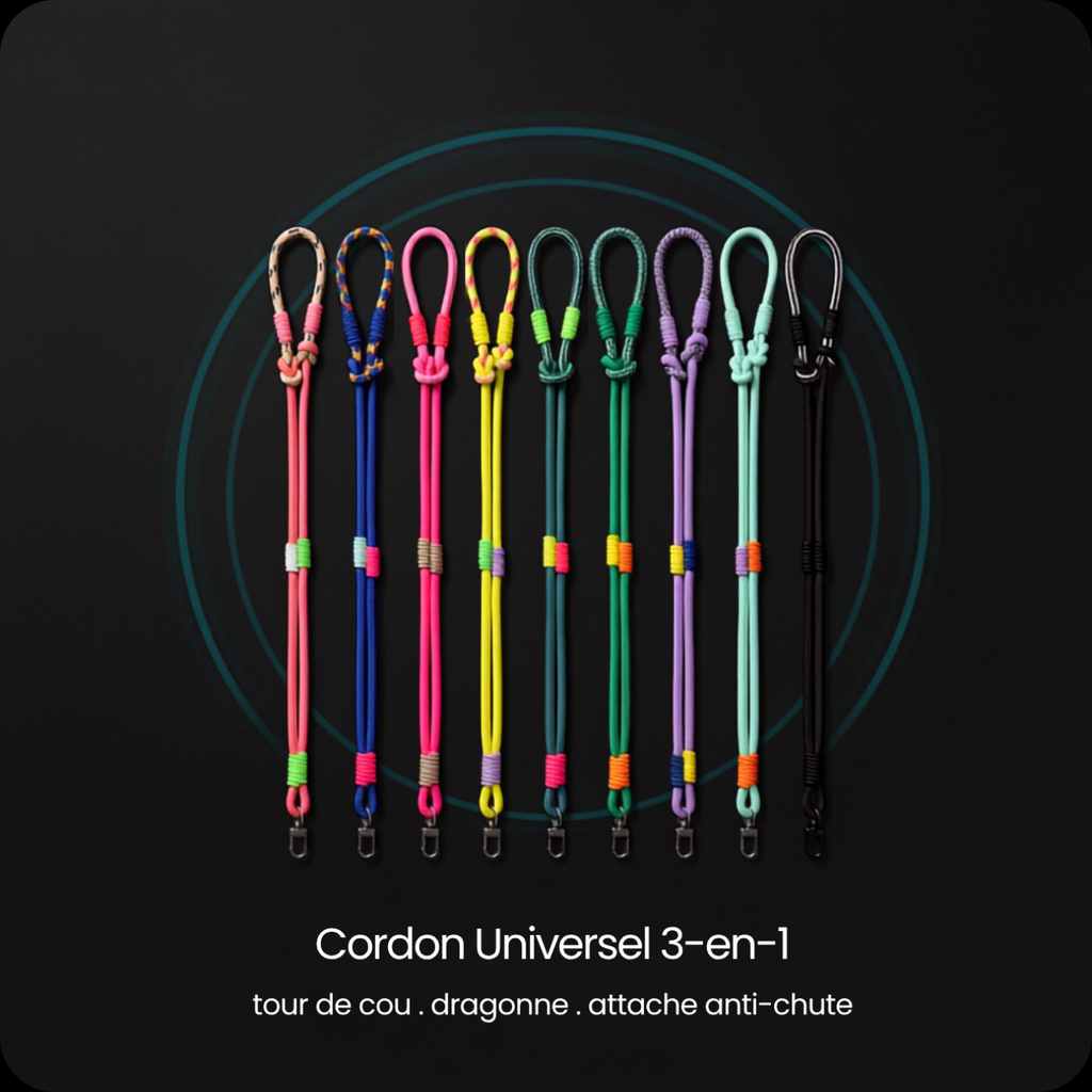 Ropyk - Cordon Universel 3-en-1 pour Téléphone –Tour de Cou, Dragonne Poignet et Attache Anti-Chute