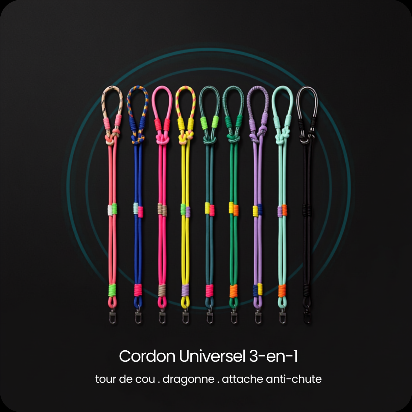 Ropyk - Cordon Universel 3-en-1 pour Téléphone –Tour de Cou, Dragonne Poignet et Attache Anti-Chute