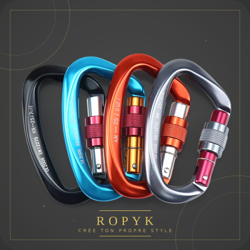 Ropyk - Mousqueton Déco Sac Aluminium D-Ring 100mm